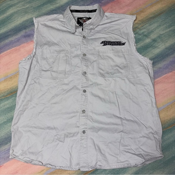 Harley-Davidson Gray Sleeveless Shirt double-sided men’s size XL shield back - Picture 2 of 7